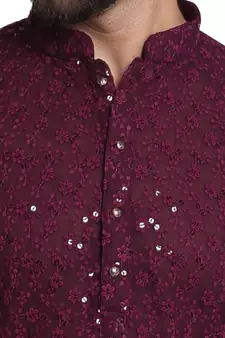 Maroon printed georgette kurta with churidar pajama