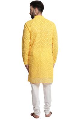 Treemoda Yellow embroidered georgette kurta with churidar pajama 2