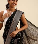 Black printed chiffon saree with blouse