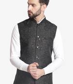 Black Jacquard Floral Printed Nehru Jacket