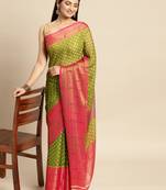 Green printed brasso saree with blouse