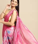 Pink printed brasso saree with blouse