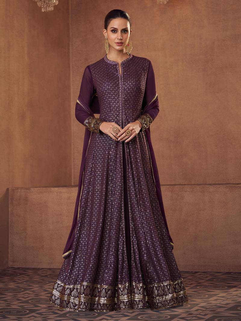 Purple embroidered georgette salwar