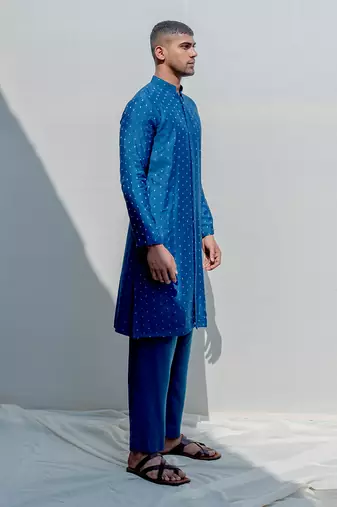 Bedoiun Turquoise Men Kurta