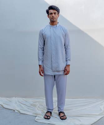 Tramp Grey Men Kurta 1