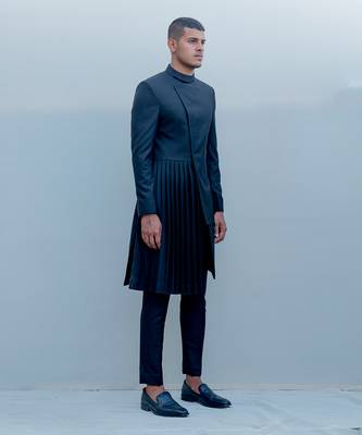 Stygian Long Indo Western Jacket Set 4