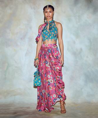 Pink embroidered modal crop-tops 1