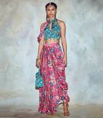 Pink embroidered modal crop-tops