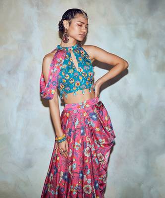 Pink embroidered modal crop-tops 2
