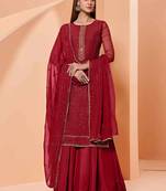 Red embroidered georgette kurta-suits