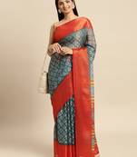Blue printed brasso saree with blouse