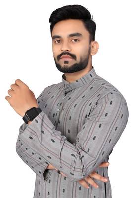 Mohvogue Grey Printed Cotton Blend Men's Kurta 2