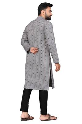 Mohvogue Grey Printed Cotton Blend Men's Kurta 3