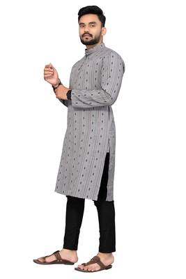 Mohvogue Grey Printed Cotton Blend Men's Kurta 4