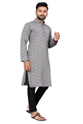 Mohvogue Grey Printed Cotton Blend Men's Kurta 5