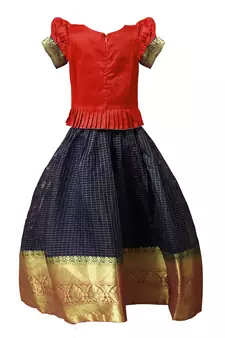 New south Red Indian traditional pattu pavadai Jecquard Lehenga choli for girls dress