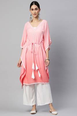 Peach embroidered viscose long-kurtis 1