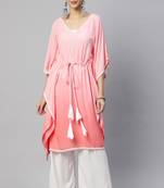 Peach embroidered viscose long-kurtis
