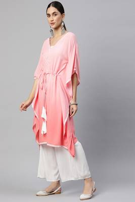 Peach embroidered viscose long-kurtis 2
