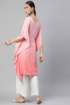 Peach embroidered viscose long-kurtis 3