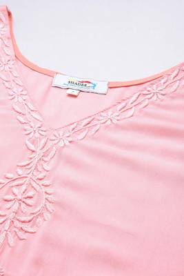 Peach embroidered viscose long-kurtis 4
