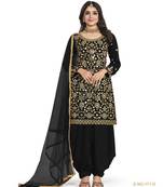 BLACK COLOR REAL MIRROR EMBROIDERED SOFT SILK COTTON PATIALA SALWAR SUIT SEMI STITCHED