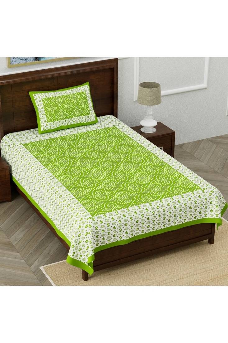 Multicolor Cotton 180 TC Single Bed Jaipuri Print Bedsheet with 1 Matching Pillow Cover