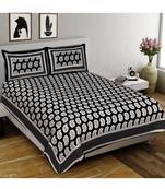 Black & White Pure Cotton 180 TC Double Bed King Size Jaipuri Print Bedsheet with 2 Matching Pillow Covers