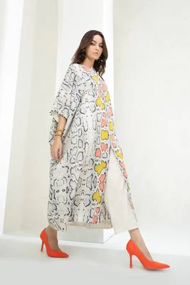 JSDC Soft Silk Satin Fabric Snake Skin Printed Calf Length Slit Style Kaftan 3