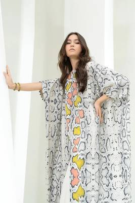 JSDC Soft Silk Satin Fabric Snake Skin Printed Calf Length Slit Style Kaftan 4