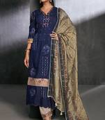 Phenomenal pure muga silk blue batik printed salwar suit