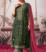 Gorgeous pure muga silk green bandhani printed salwar suit