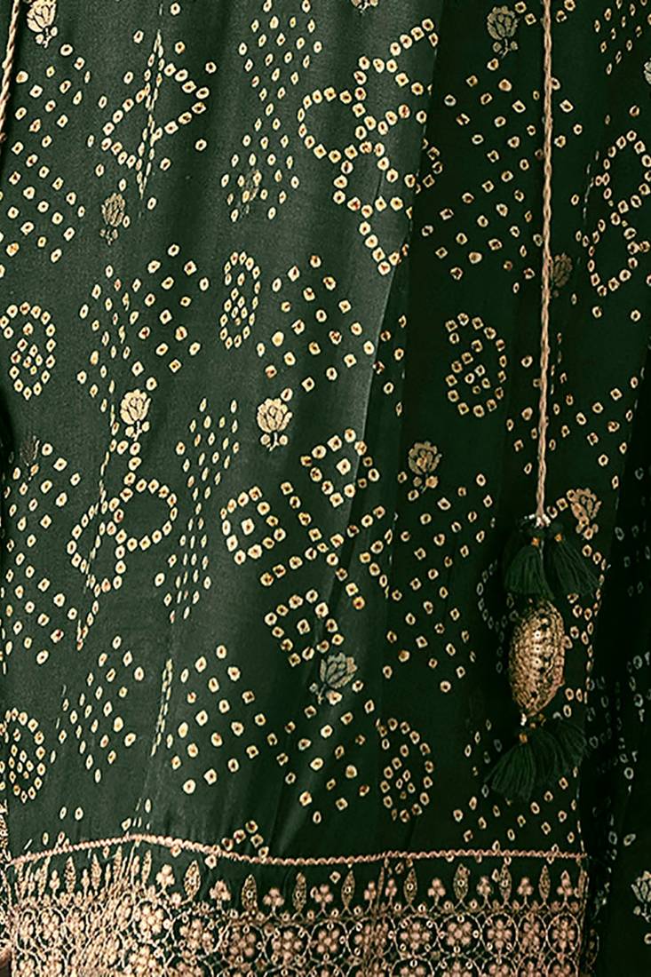 Gorgeous pure muga silk green bandhani printed salwar suit