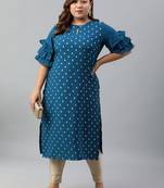 XL LOVE by Janasya Teal printed crepe ethnic-kurtis