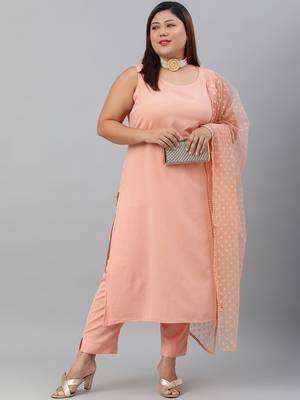 XL LOVE by Janasya Peach plain crepe salwar 2