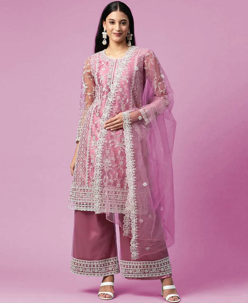 Net Salwar Palazzo Suit Purple