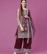 Net Salwar Palazzo Suit Wine