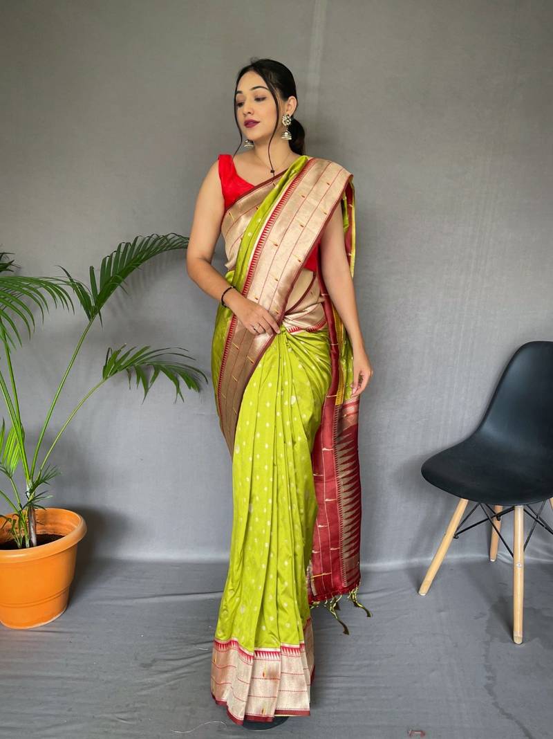 Green woven banarasi saree with blouse