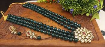 Brass American Diamond High End Pendant Choker with Imitation Beads 2