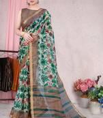 White printed organza saree with blouse