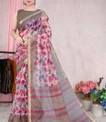 Pink Printed Organza Saree With Blouse