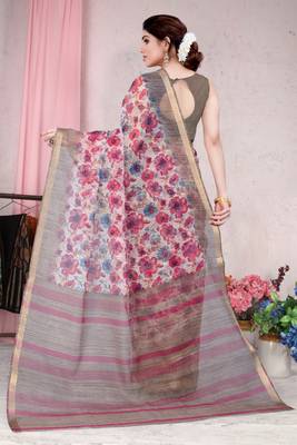 Pink Printed Organza Saree With Blouse 4