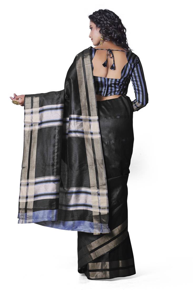 Black woven silk saree with blouse