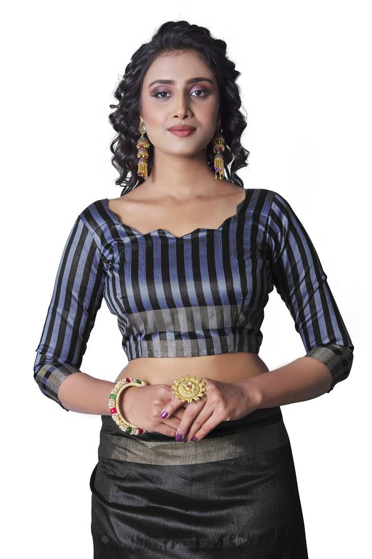 Black woven silk saree with blouse
