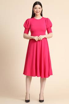 Pink woven polyester long-dresses