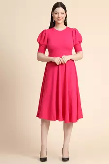 Pink woven polyester long-dresses
