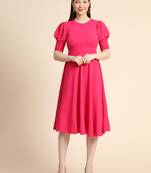 Pink woven polyester long-dresses