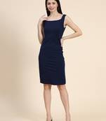 Navy-blue woven polyester long-dresses