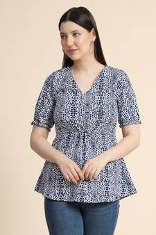 White printed polyester long-tops