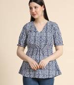 White printed polyester long-tops